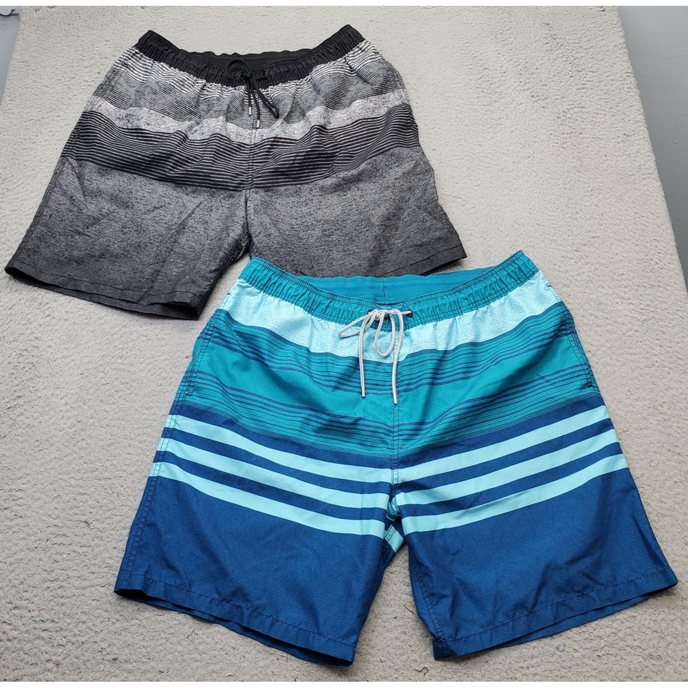 Lot Of 2 Kirkland Signature‎ Trunk Shorts Mens XL Multi Striped Lined Swimwear